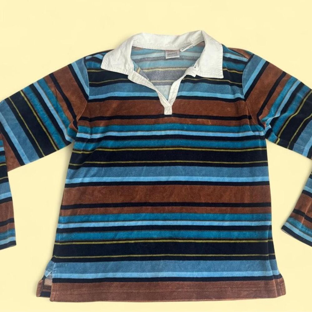 Vintage Jason Maxwell Velour Striped Rugby Shirt 🟤